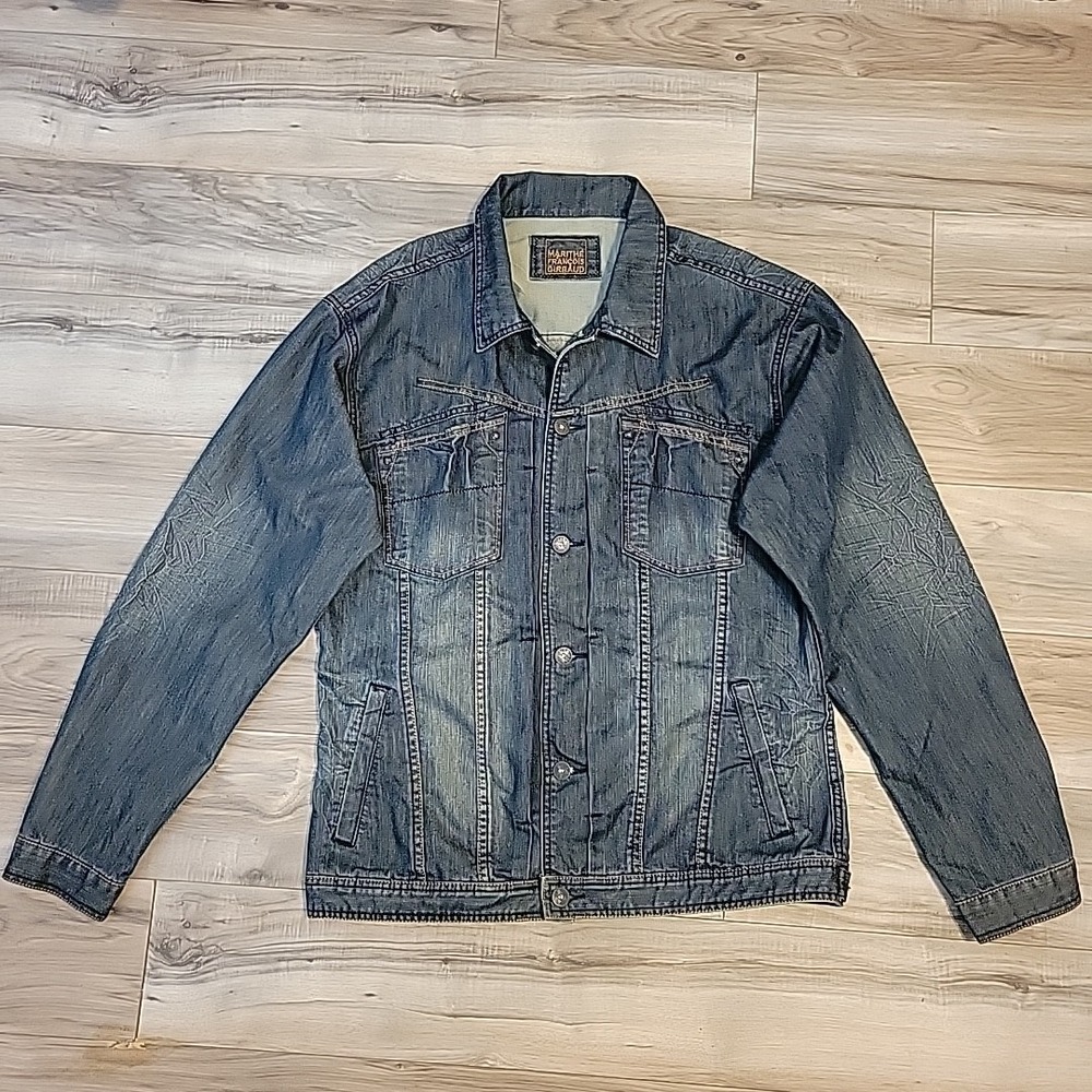 Marithe Francois‎ Girbaud Jacket Mens XXL Blue Jean Denim Y2K Grunge Streetwear